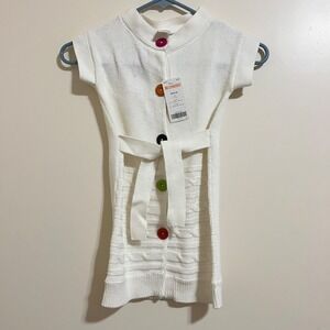 Gymboree Girls Cable Knit Button-Front Sweater Dress 3-4T White Tie Belt Playful